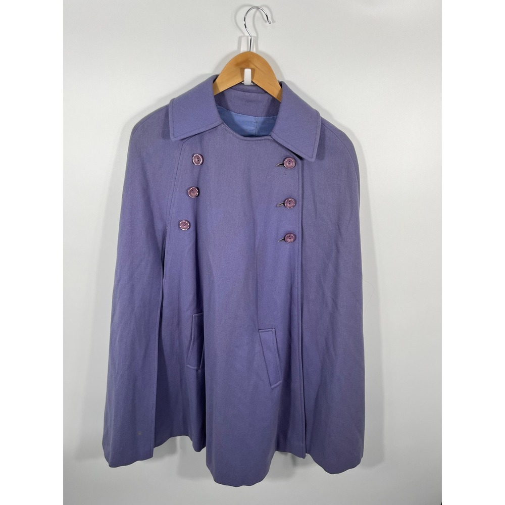 Vintage Women Double Breasted Cape Coat ONE SIZE Purple Twee Parisian Chic Retro
